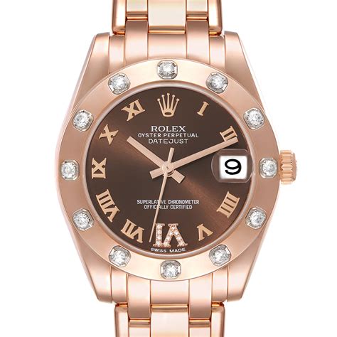 Rolex Pearlmaster 34mm Chocolate Dial Rose Gold Diamond.